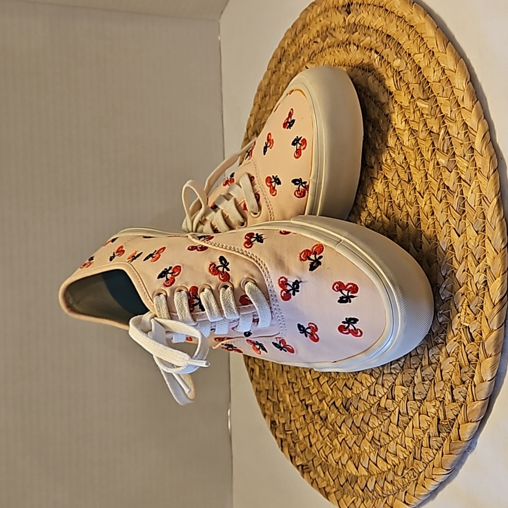 J. Crew SeaVees | Women's Pink Body Embroidered Cherry Sneakers Sz 8.5